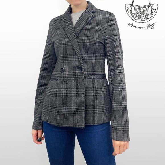 Love Tree / Double Breasted Plaid Blazer / Plaid Grey Black / Size S - Picture 2 of 6